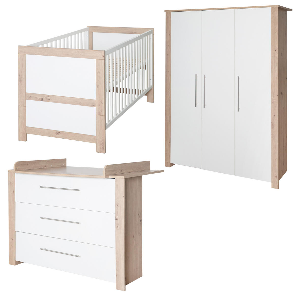 BABYZIMMER-SET Ira 3-teilig - Silberfarben/Weiß, Holzwerkstoff/Metall (76/82/142cm) - Roba