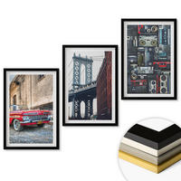 WANDBILDER 3er-Set - 40x60 cm Schwarzer Rahmen - Alte Autobrücke Brooklyn Retro-Audio - Schwarz, Kunststoff (40/60cm) - ArtPrintCave
