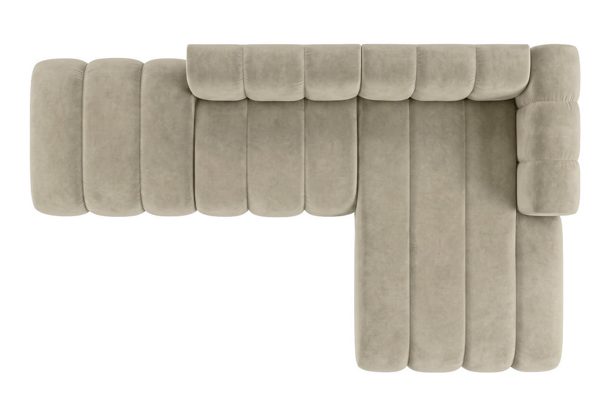 ECKSOFA Modulares In L-Form Mit Hocker, Velvet-Stoff Riviera, Beige, Rechts, GRAND Mini - Beige, Holz (295/179cm) - Kaiser Möbel