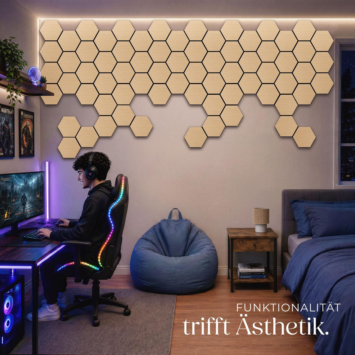 AKUSTIKPANEELE Sonic Shield, je 76 x 62 x 1,8 cm, Größe flexibel anpassbar, Eiche - Eichefarben, Holz (62/1.8/76cm) - tectake