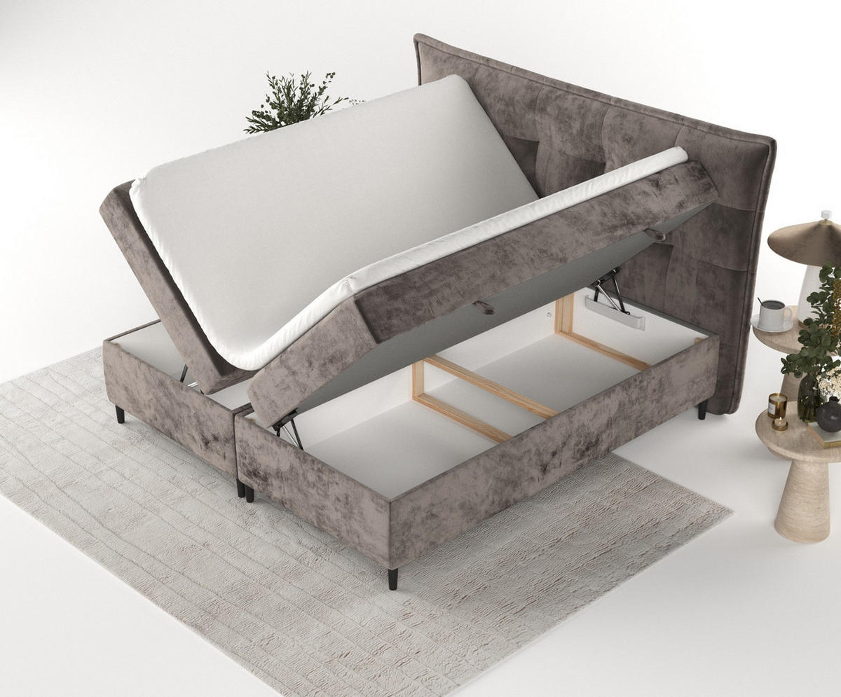 BOXBETT Las Palmas 140/200 cm Braun im Lotta Stoff - Schwarz/Braun, Holz/Holzwerkstoff (140/200cm) - AltaBeds