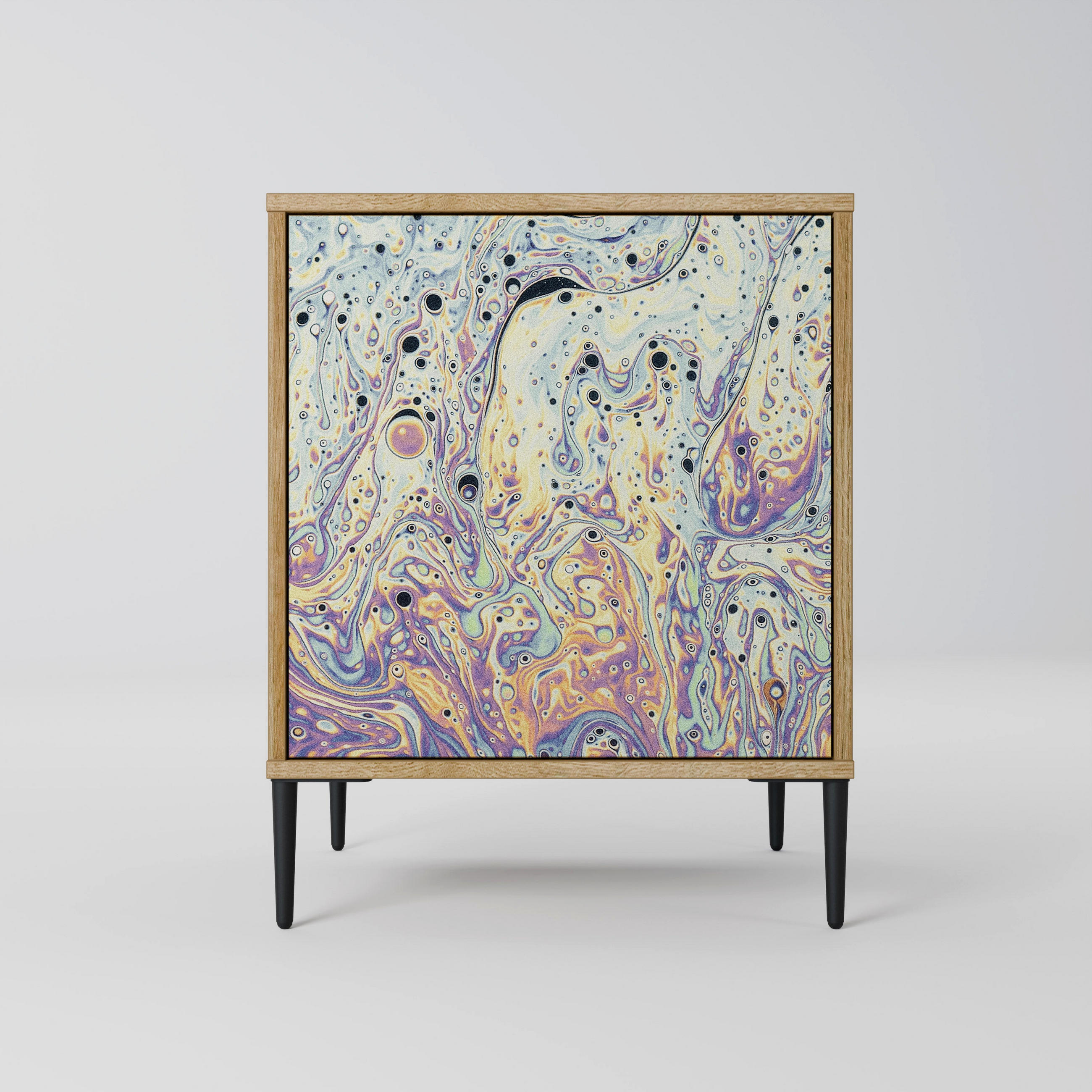 SIDEBOARD MOSAIC OF COLORS, Eichefarben, 57,5x42x72,5 cm, Schwarze Metallfüße - Eichefarben/Multicolor, Holzwerkstoff/Metall (57.5/72.5/42cm) - SpaceRebels