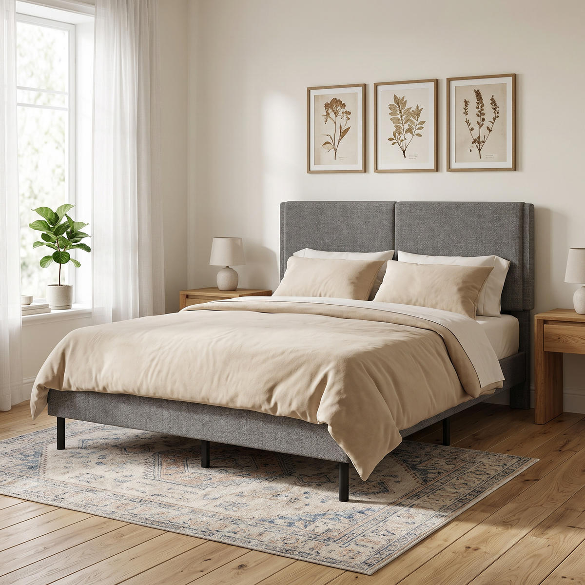 BETT Grau 140/190 cm - Grau, Textil/Metall - PANGIVO