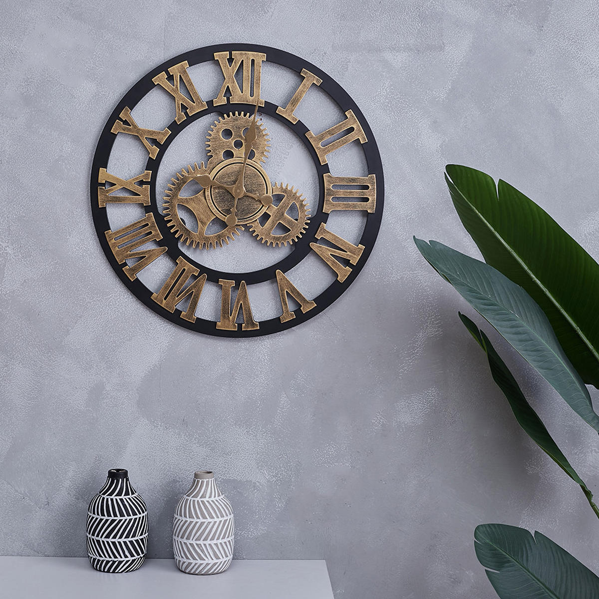 WANDUHR Industrie-Stil aus MDF in Gold Leises Uhrwerk Hochwertig Einfache Stromversorgung 58 x 58 x 4,5 cm - Goldfarben, Holzwerkstoff (58/4.5/58cm) - Livingandhome