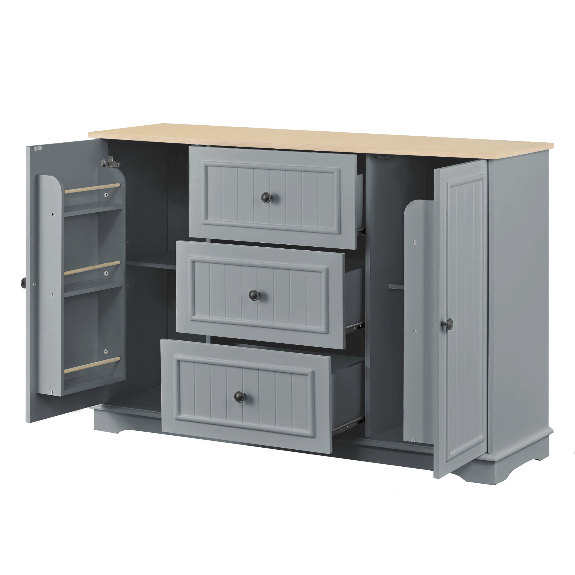 SIDEBOARD mit 3 Schubladen und Küchentüren, Grau - Grau, Holzwerkstoff (126/86/40cm)