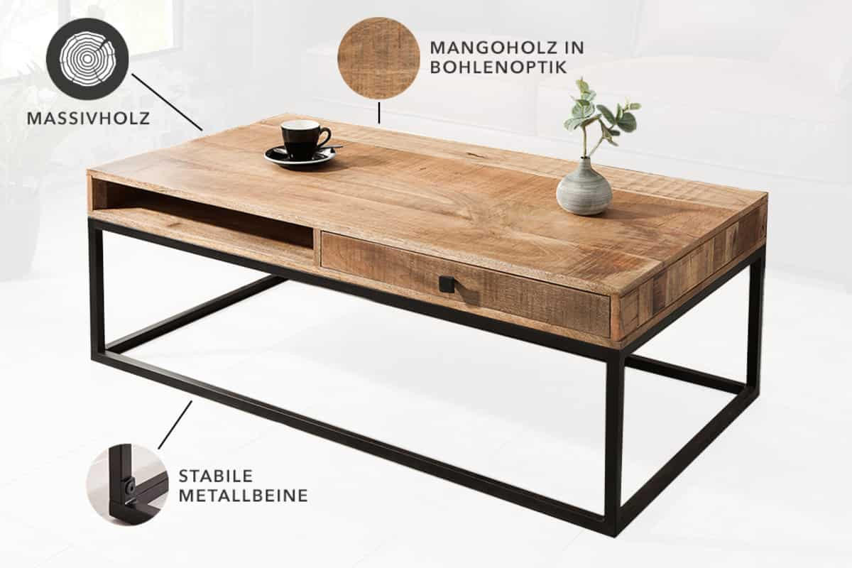 COUCHTISCH IRON CRAFT Mango rechteckig Natur 100cm - Braun, Holz/Metall (60/100/40cm) - riess-ambiente