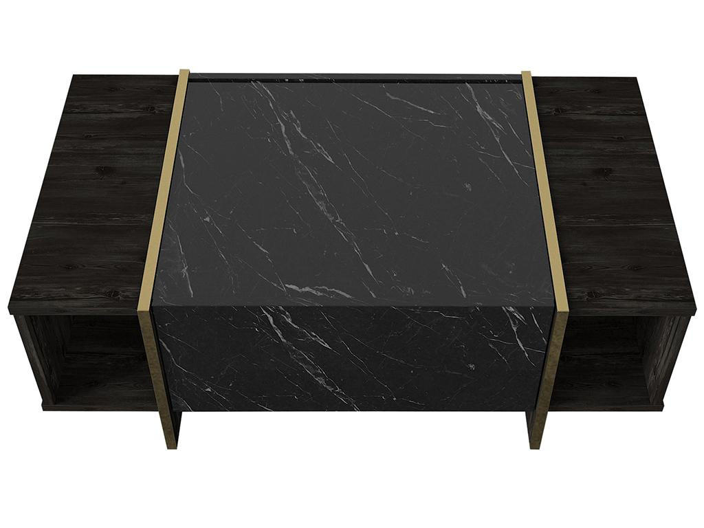 COUCHTISCH mit 1 Tür & 2 Ablagen - Marmor-Optik Schwarz & Goldfarben - CADEBA - Schwarz, Stein (103.8/60/37.3cm) - Vente-Unique