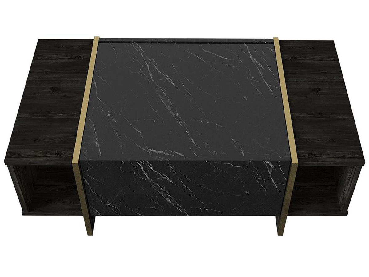 COUCHTISCH mit 1 Tür & 2 Ablagen - Marmor-Optik Schwarz & Goldfarben - CADEBA - Schwarz, Stein (103.8/60/37.3cm) - Vente-Unique