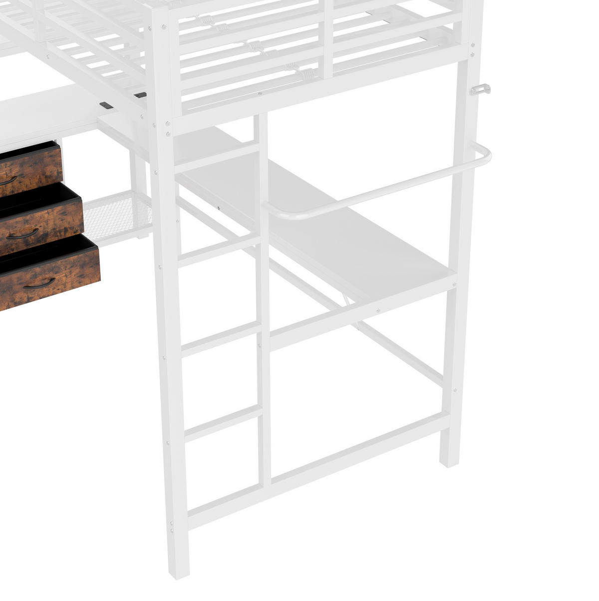 HOCHBETT 90/200 cm, Weiß mit Schreibtisch, Ambientelicht, 3 Schubladen - Weiß, Metall (90/200cm) - MIVRAY