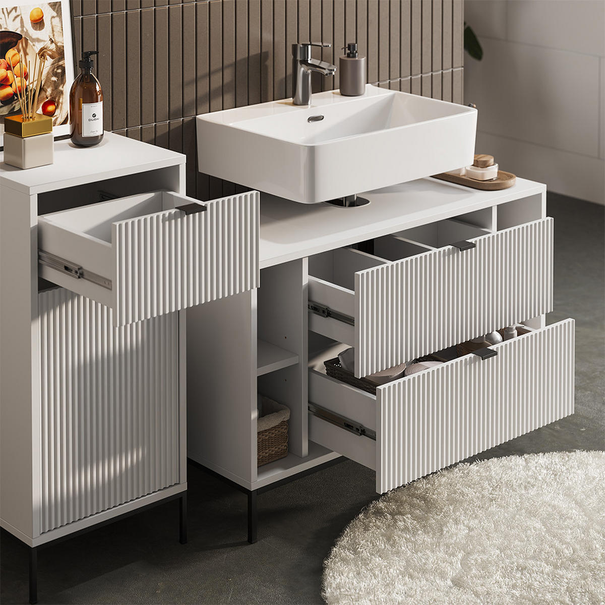 BADMÖBEL-SET Eliza Weiß 3 Teile - Weiß, Holzwerkstoff (100/63/45.1cm) - Vicco