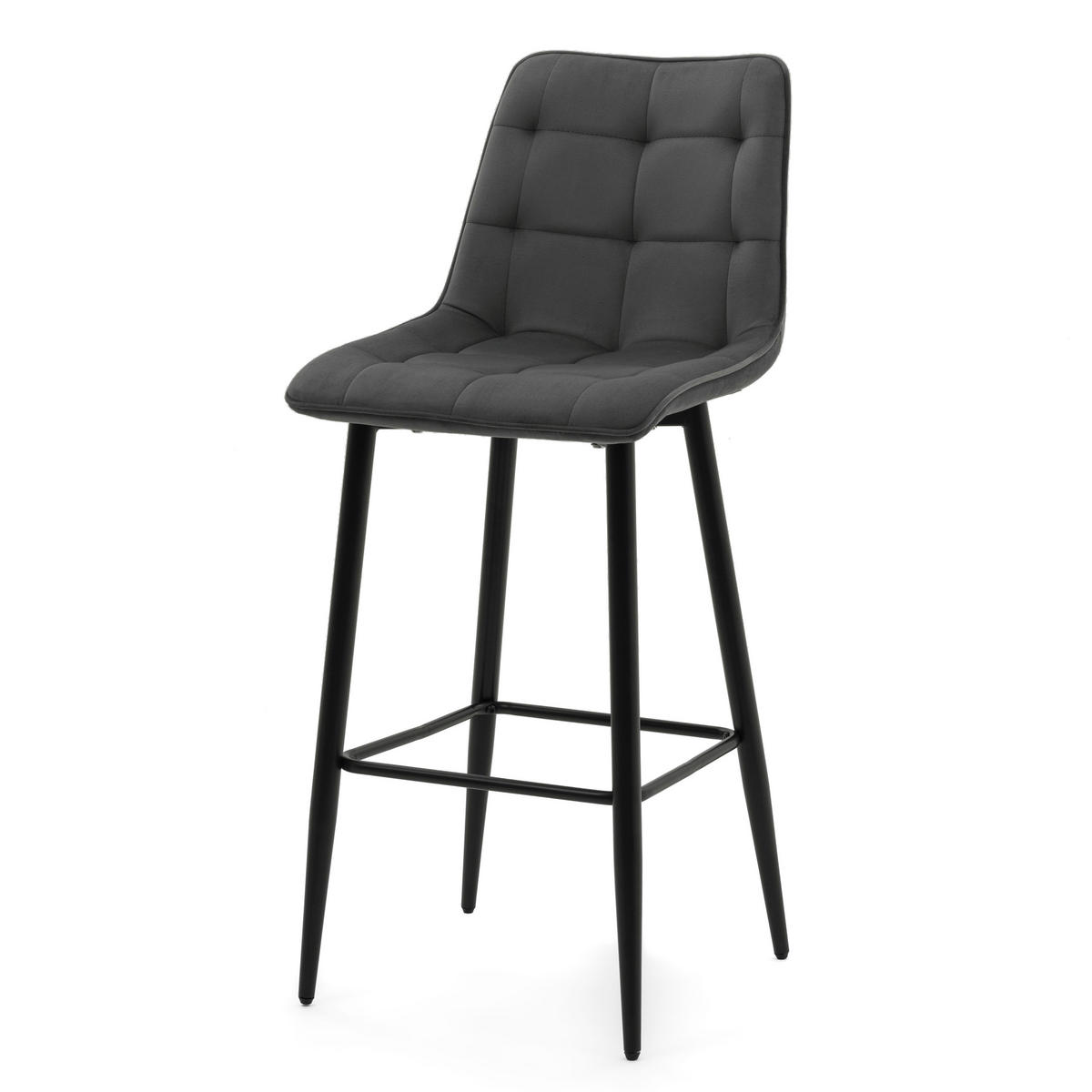 BARHOCKER CHIC gespolsterter mit Steppung - grau - Samt Velours - Schwarz/Grau, Textil/Metall (46/109/56cm) - NEW HOME