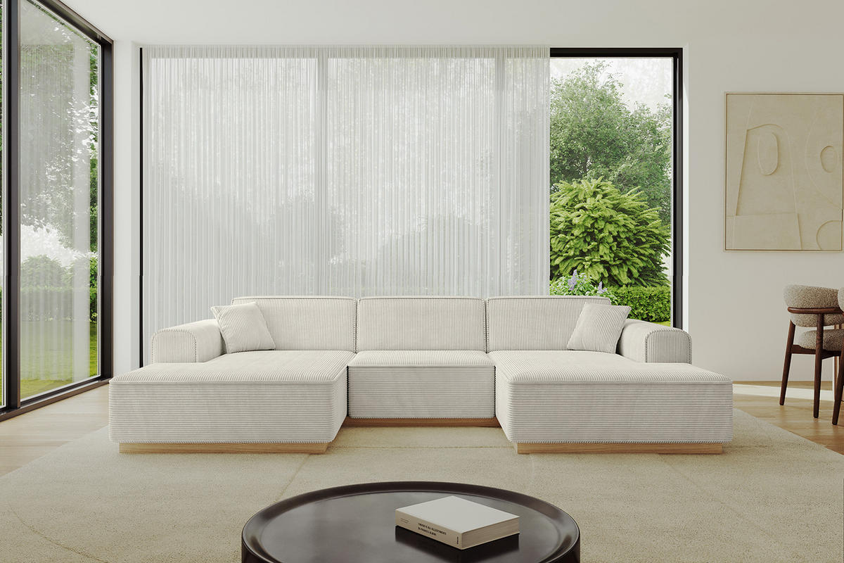 WOHNLANDSCHAFT IREA-U1-v2 - 297x165x81 cm Hellgrau - Hellgrau, Holzwerkstoff/Textil (297/81/165cm) - ALTDECOR