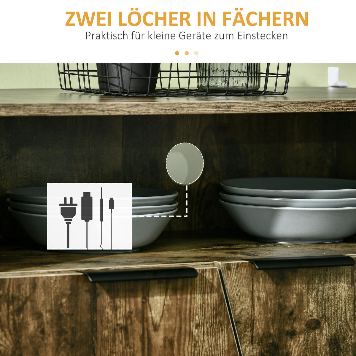 KOMMODE, Spanplatte, Rustikales Braun+Schwarz - Braun, Kunststoff (40/83/147cm) - HOMCOM