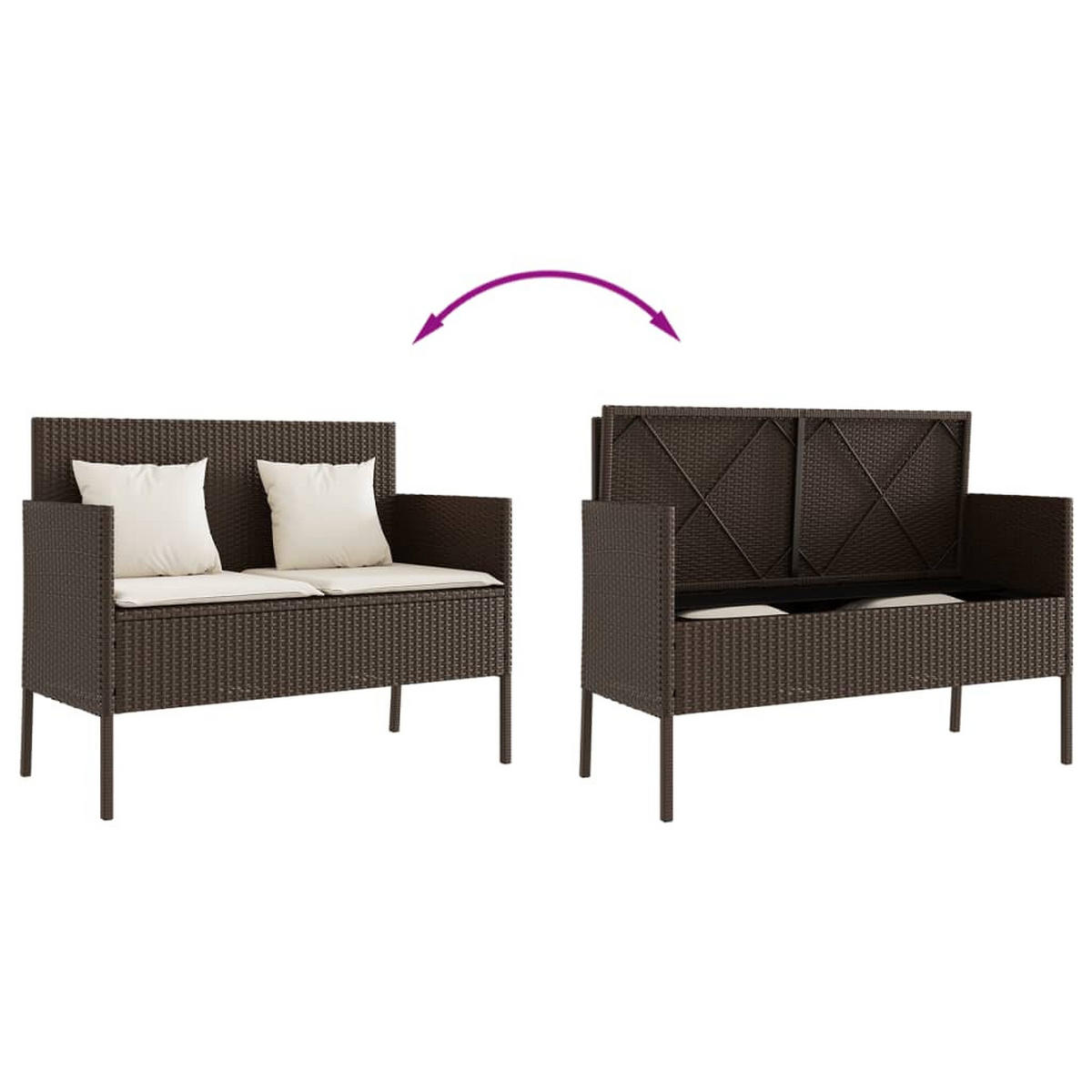 GARTENBANK Mit Kissen Braun Poly Rattan - Braun, Kunststoff (61/87/113cm) - vidaXL