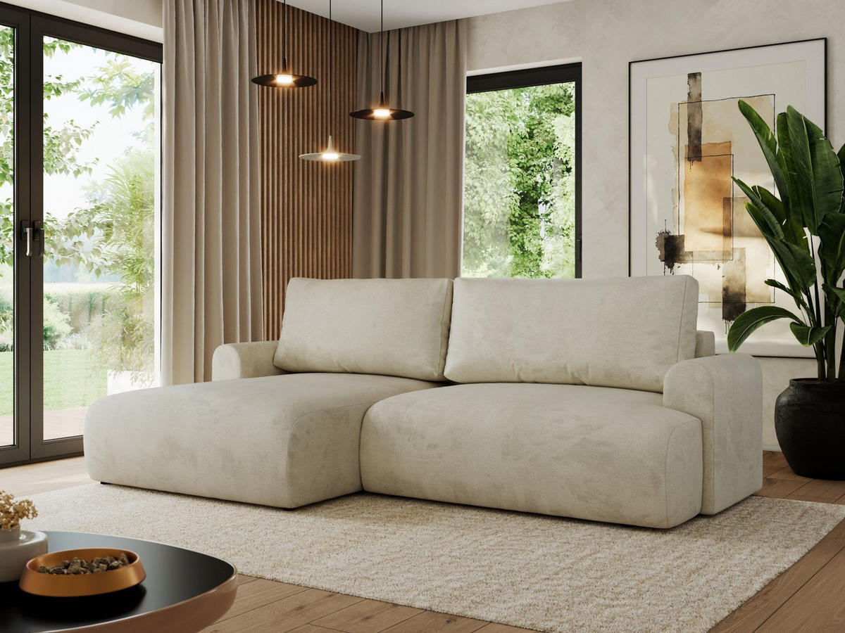 ECKSCHLAFSOFA TONO L Beige Velvet - links - Beige/Schwarz, Kunststoff/Textil (260/150cm) - MKS