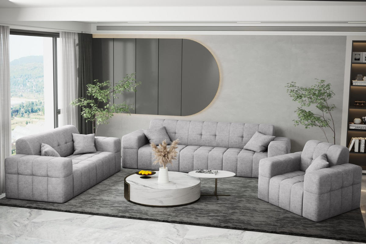 SITZGARNITUR 3+2+1 NIMES Stoff Perfect Harmony Grau - Grau, Holz/Textil (245/82/92cm) - Kaiser Möbel