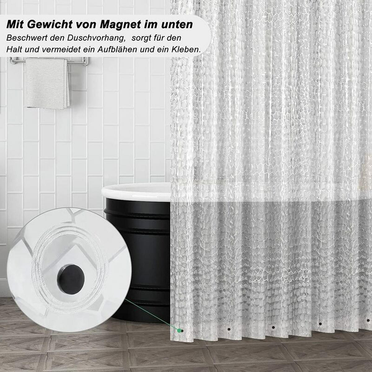 DUSCHVORHANG 3D transluzent wasserdicht schimmelresistent Muster mit Haken - Transparent, Kunststoff (200/200cm) - MCBOSON