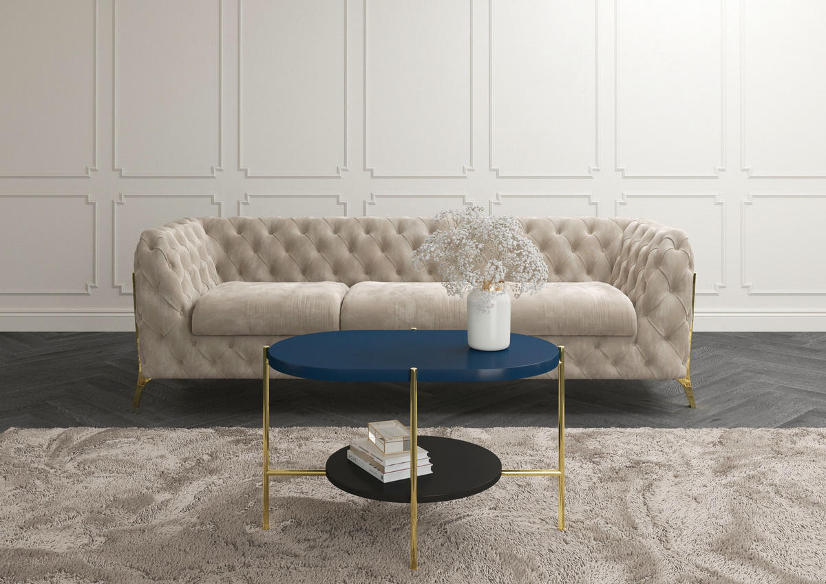 COUCHTISCH Arena, Marineblau, Gold, Oval - Goldfarben/Schwarz, Holzwerkstoff/Metall (50/80/50cm) - Dancan