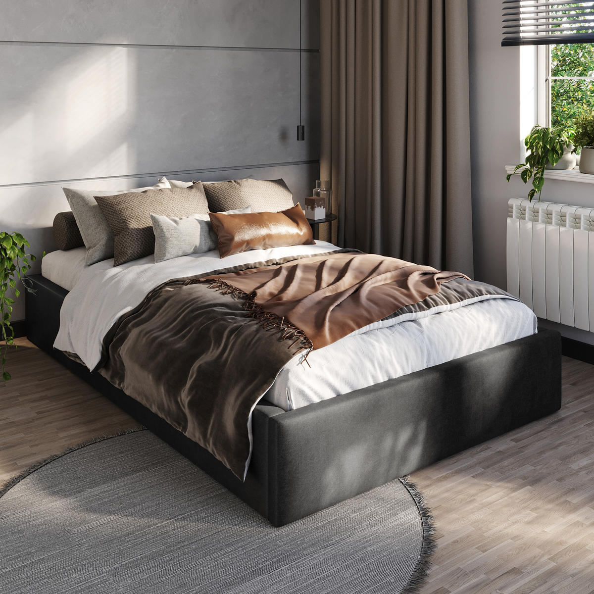 POLSTERBETT 120x200cm Bett mit Stauraum Lattenrost Schwarz - Schwarz, Holz/Holzwerkstoff (120/200cm) - Muralo