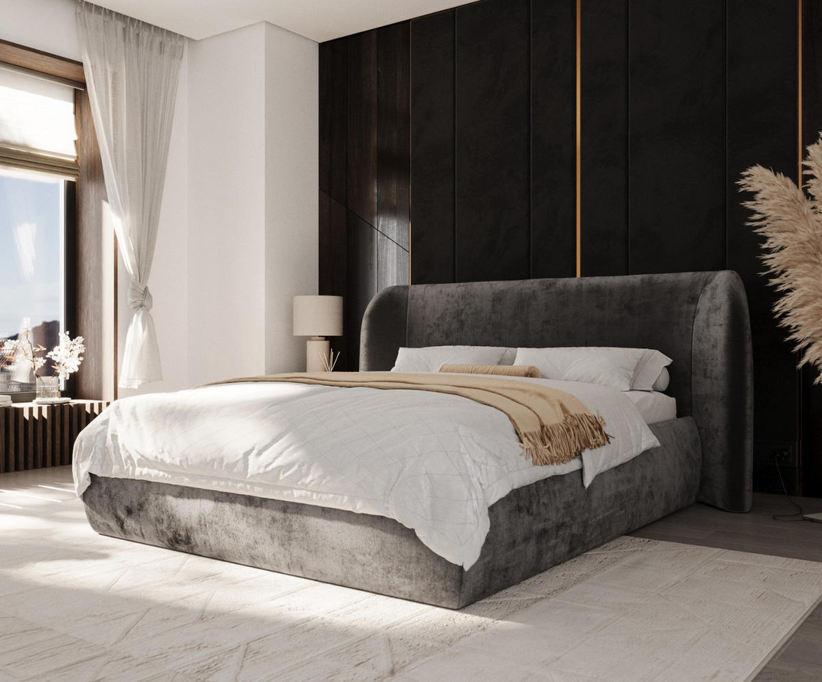POLSTERBETT Bellano mit Stauraum 140/200 cm Stahl im Lotta Stoff - Schwarz/Graphitfarben, Holz/Holzwerkstoff (140/200cm) - AltaBeds