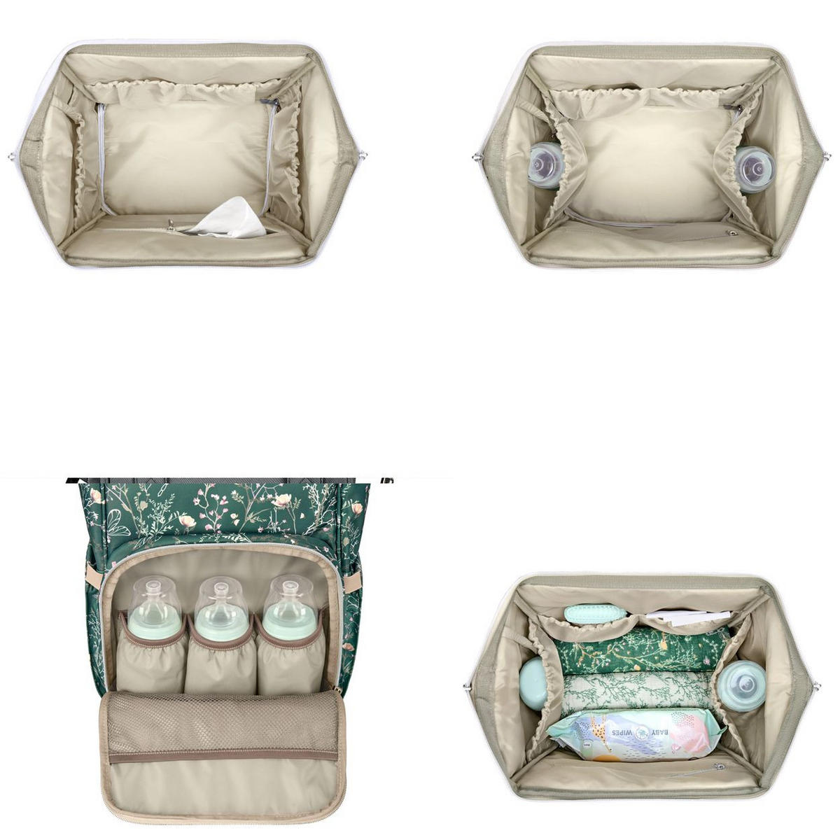WICKELTASCHE Siena grün gemustert Wickelunterlage, Thermo-Flaschenfächer, wasserabweisende Tasche - Grün, Textil (21/42/27cm) - Kikka boo