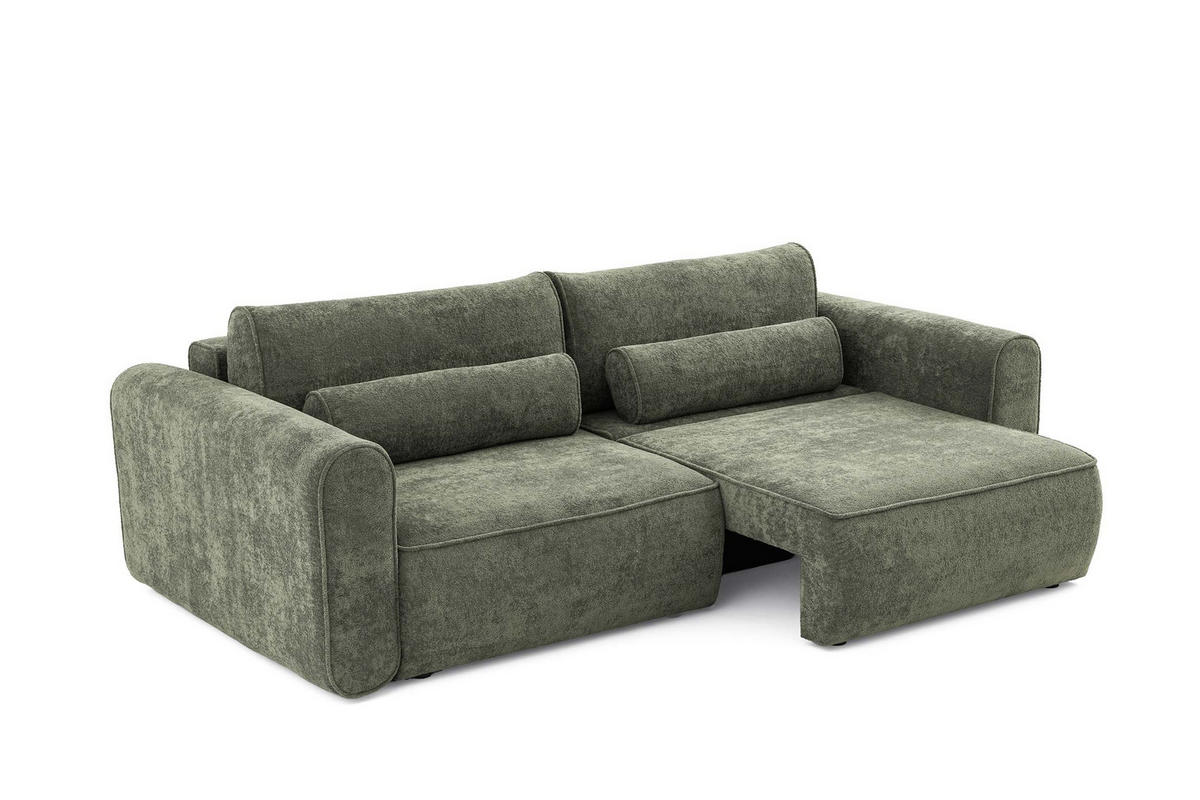 ECKSOFA MOTION mit Schlaffunktion 130x200 Webstoff Grün - Schwarz/Grün, Holz/Textil (250/120cm) - Muffo