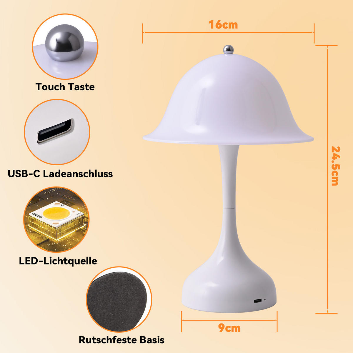 LED TISCHLAMPE Glowyn 16/9/24.5 cm - Weiß, Kunststoff (16/9/24.5cm) - ZMH