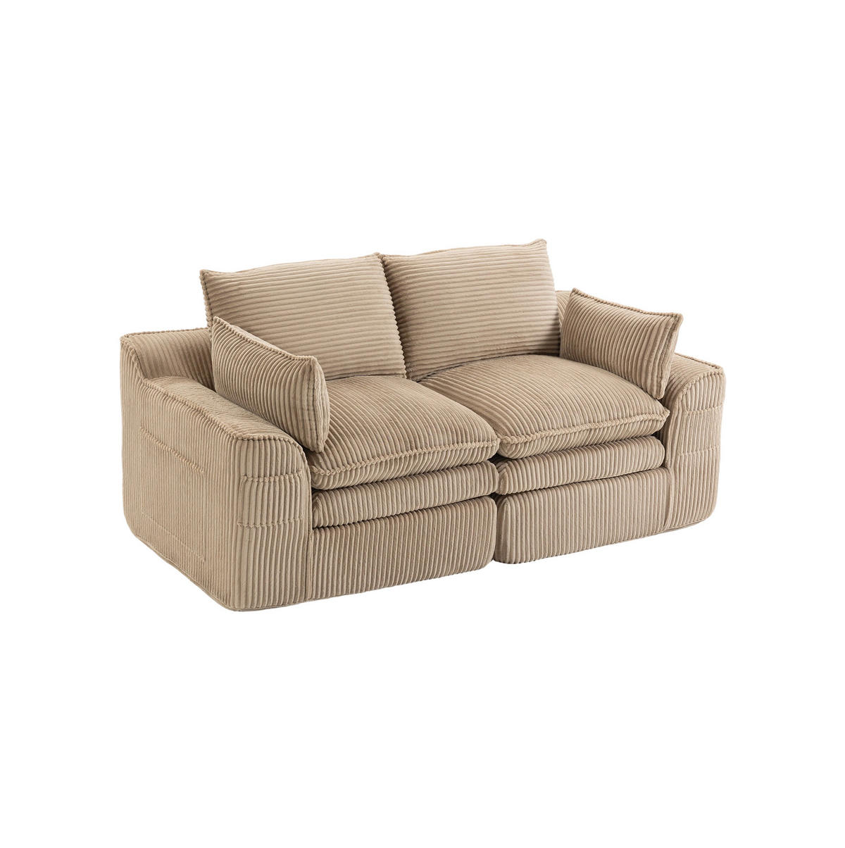 2-SITZER-SOFA aus Cord 191x94x85 cm Khaki mit Seitentaschen, Kissen und Federkern für hohen Sitzkomfort - Beige, Textil (191/85/94cm) - Modfu