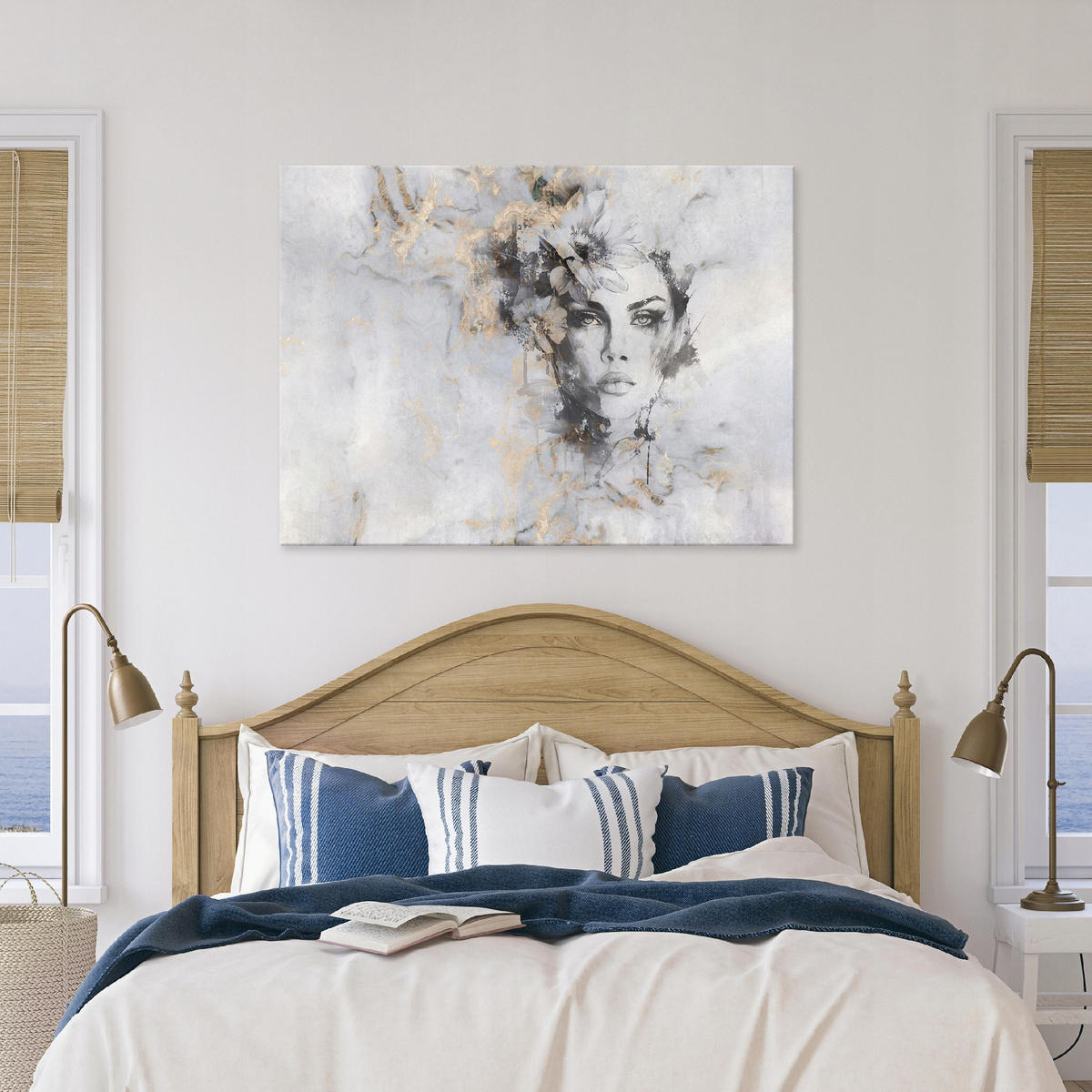 LEINWANDBILD Frau Beton Beige 120x80 cm - Multicolor, Holzwerkstoff (120/80cm) - Wallarena