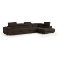 ECKSOFA VICENTE Braun Velours-Stoff mit Schlaffunktion - Braun, Holz (346/202cm) - MASSENO