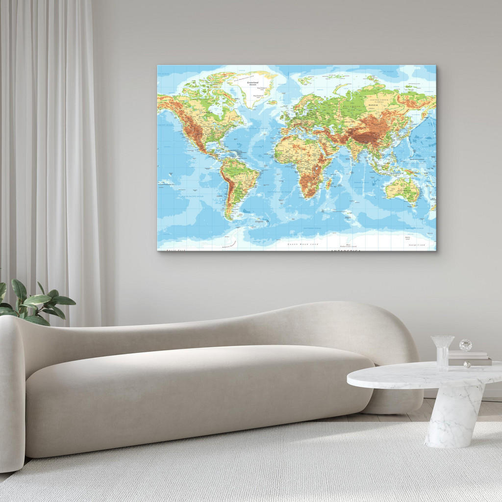 Thumbnail - Muralo Leinwandbild, Blau, Grün, Schwarz, Weiß, Beige, Braun, Textil, Land-/Weltkarte, Rechteckig, 70x50 cm, Bilder und ...