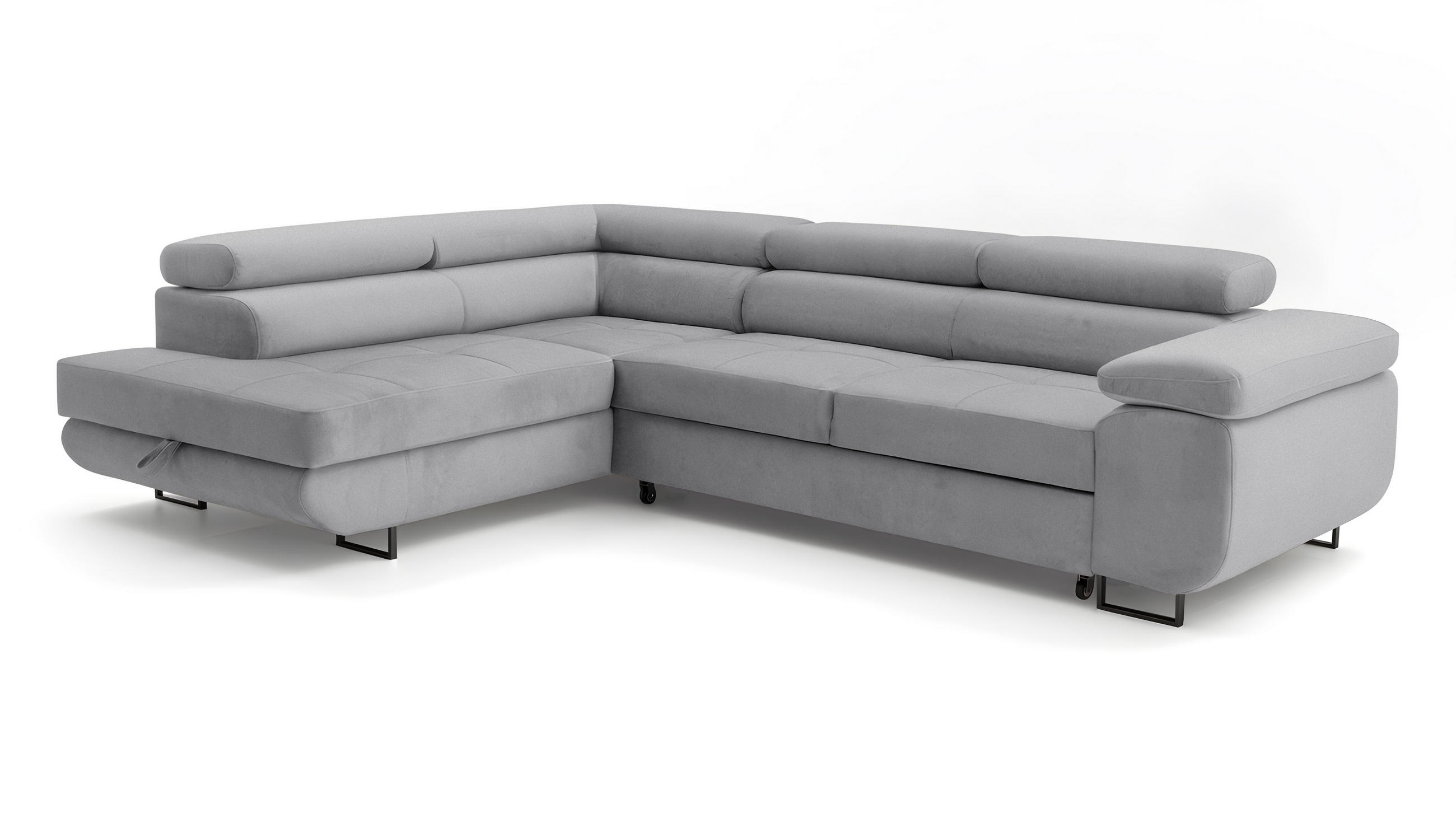 ECKSOFA Velmo mit Bettkasten und Schlaffunktion, verstellbaren Kopfstützen, in L-Form - Hellgrau, Textil (275/203cm)