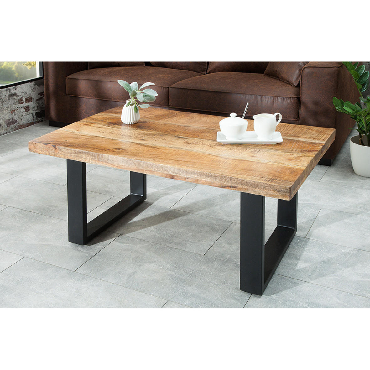 COUCHTISCH IRON CRAFT Mangoholz Natur, Schwarz 100 cm - Schwarz/Braun, Holz/Metall (60/100/46cm) - riess-ambiente