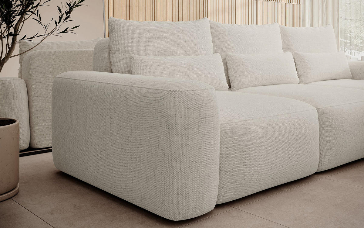 ECKSOFA Carnos mit wasserabweisendem Chenille-Bezug in Cremeweiß - Ecru, Textil (264/162cm) - Selsey