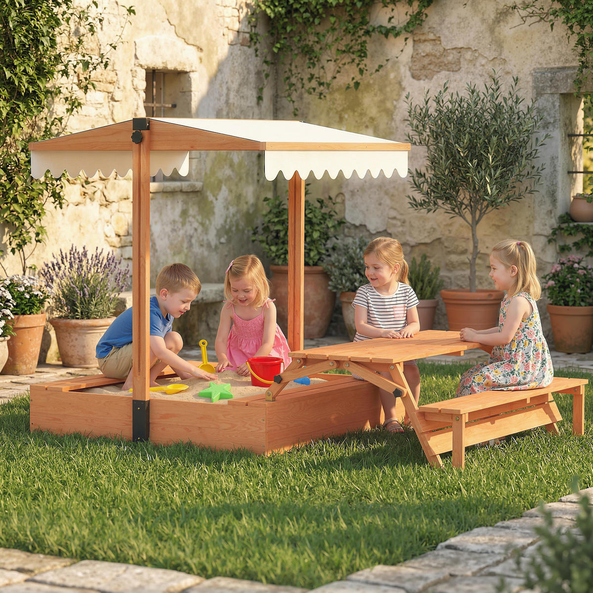 SANDKASTEN Tannenholz Polyester Braun - Braun, Holz (184/110/120cm) - AIYAPLAY