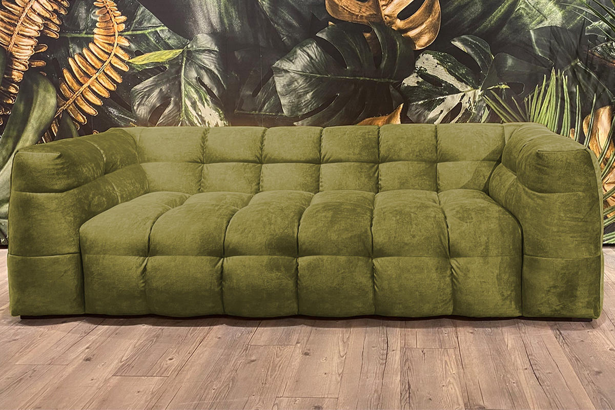 SOFA RIO Grün Velvet - Schwarz/Grün, Textil (282/68/105cm) - KAWOLA
