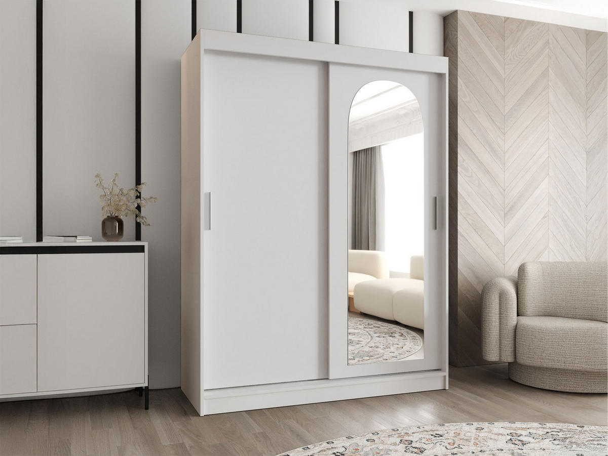 SCHWEBETÜRENSCHRANK Selfie 150 cm - Silberfarben/Weiß, Holzwerkstoff/Kunststoff (150/200/62cm) - MIRJAN24