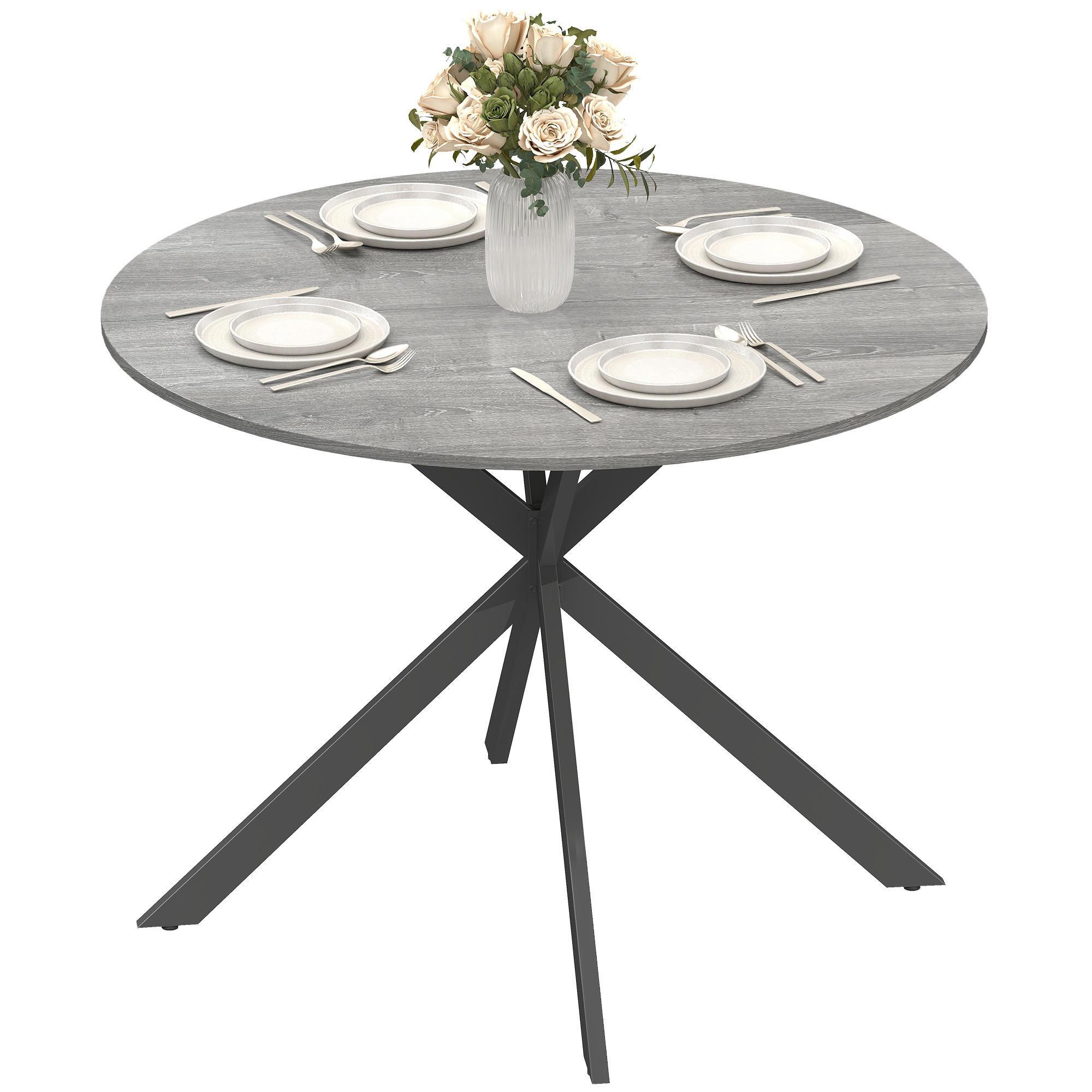 ESSTISCH DE-08432 Industriestil mit Stahlbeinen, Ø100 cm Grau - Grau, Holzwerkstoff (100/100/75cm) - ComfortXL