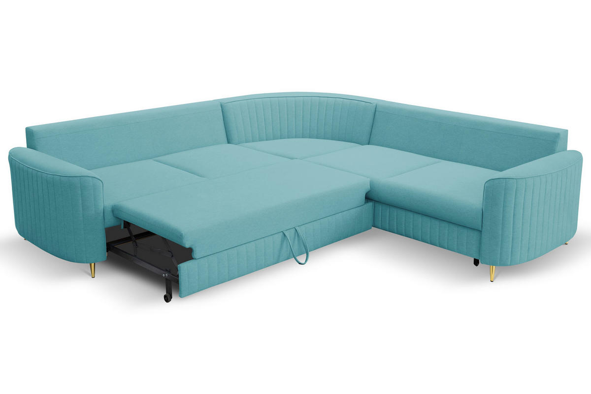 ECKSOFA VELA L-S Grün Velours-Stoff mit Schlaffunktion - Grün, Holz (251/251cm) - MASSENO