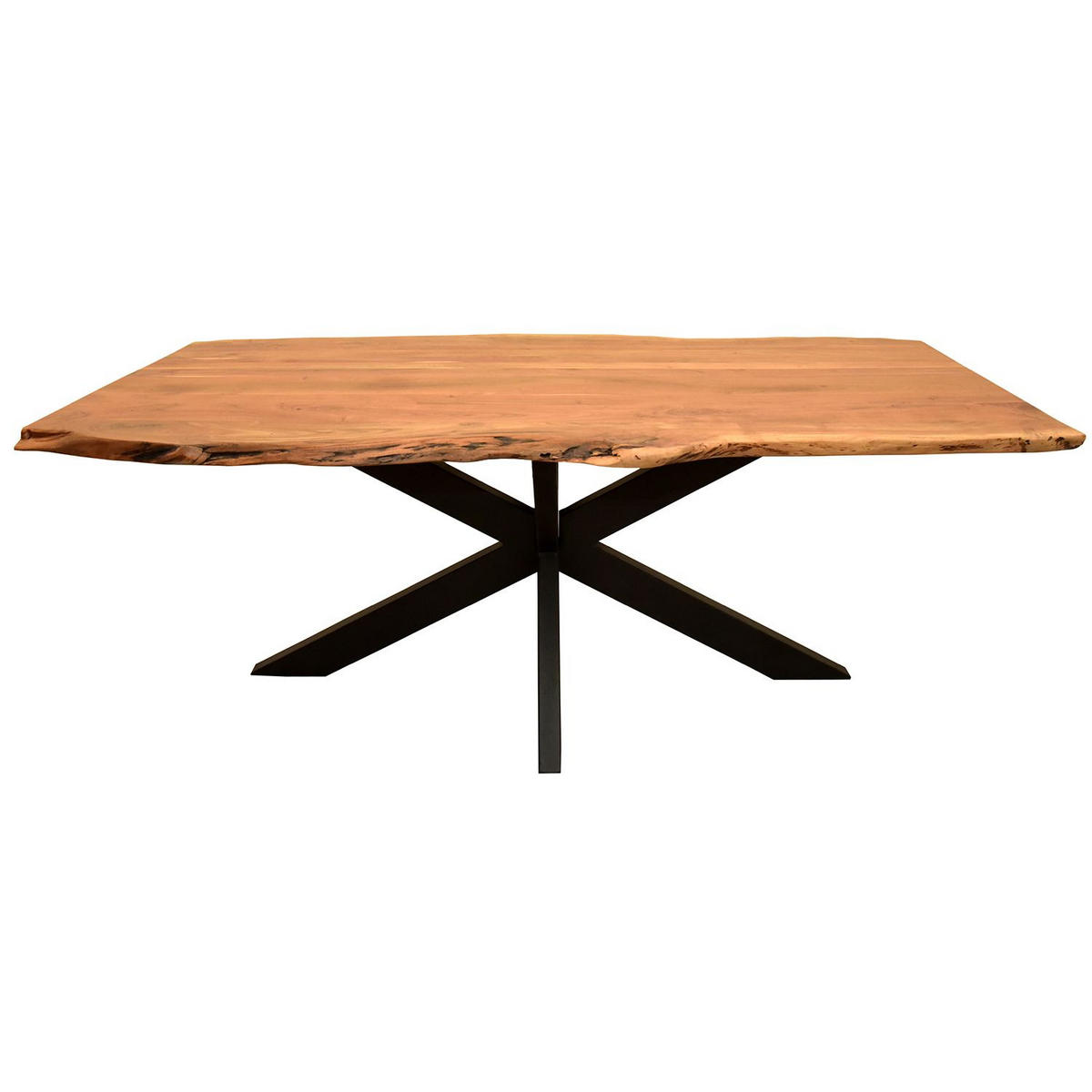 BAUMKANTENTISCH Catania - 160 x 90 cm - Akazienholz - Gestell Kreuz-Form - Schwarz/Braun, Holz/Metall (160/90/76cm) - bene living