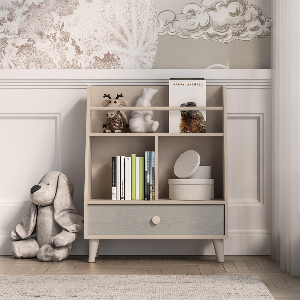 KNIHOVNA Alycia Béžová - Šedá - Efekt dřeva - šedá, dřevo (72/90/36cm) - Petits-meubles