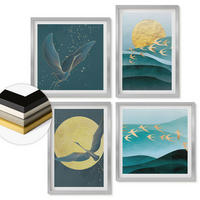 WANDBILDER 4er Set - 50x50 cm & 40x60 cm Silberner Rahmen - Stilvolle Landschaften mit Vögeln - Silberfarben, Kunststoff (50/50cm) - ArtPrintCave