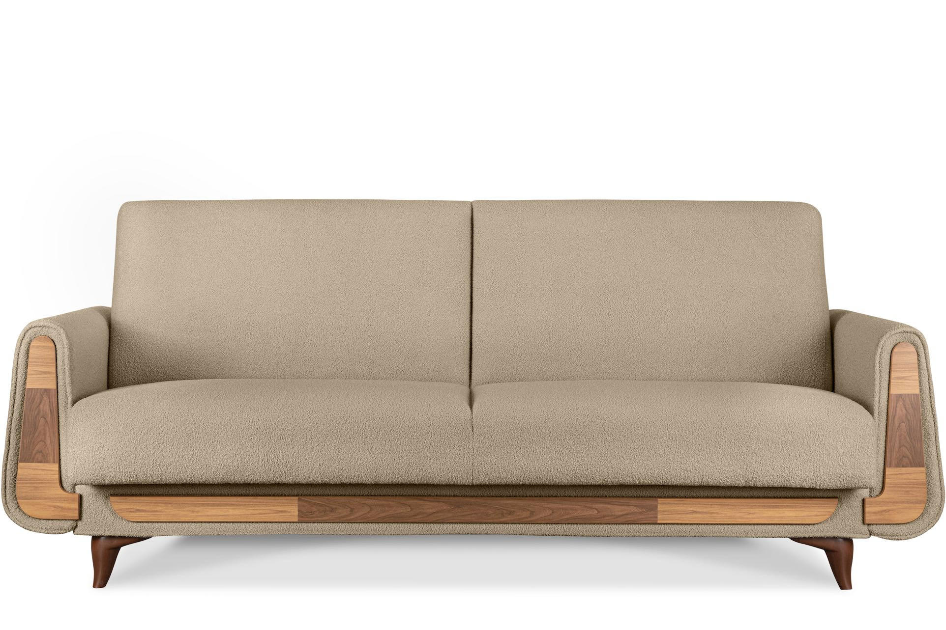 3-SITZER-SCHLAFSOFA GUSTAVO mit Armlehnen, hellbeige - Beige/Braun, Holz/Holzwerkstoff (230/98/98cm) - KONSIMO®