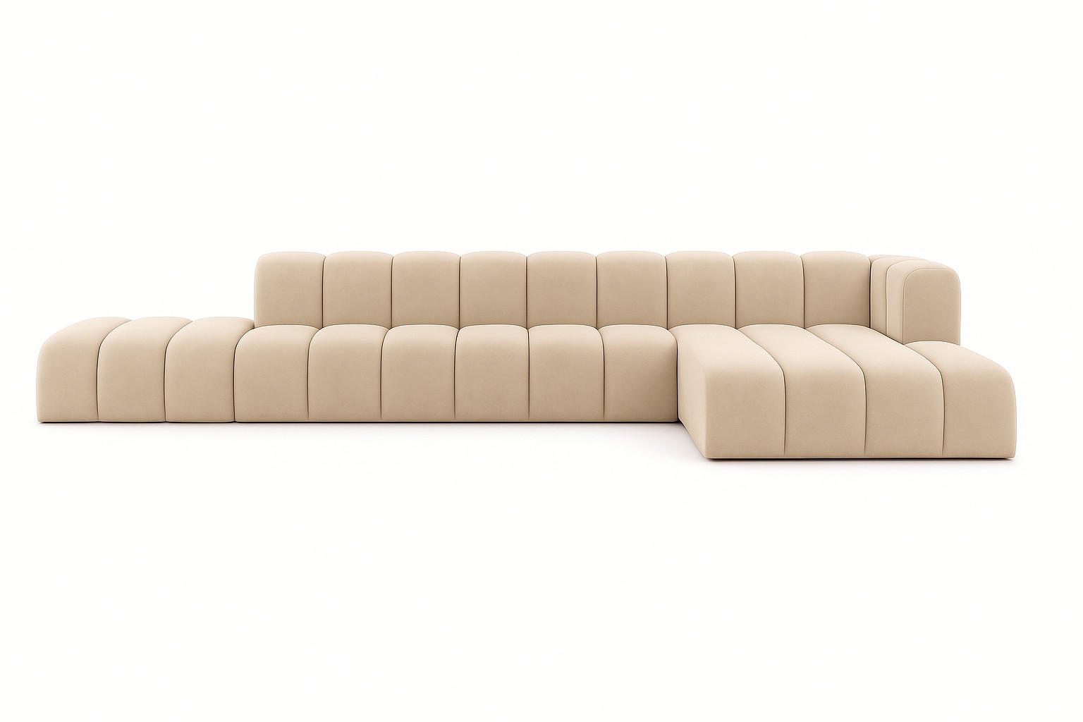 ECKSOFA Mit Hocker GRAND L, Stoff Salvador, Beige, Rechts - Beige, Holz (386/179cm) - Kaiser Möbel
