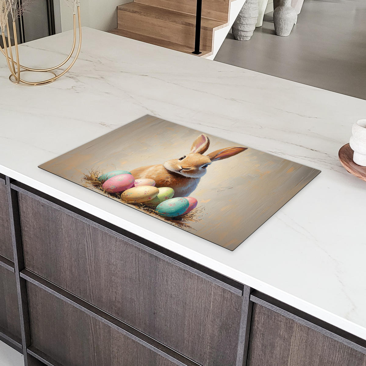 HERDABDECKPLATTE Osterhase - Pastell - Eier Ceranfeldabdeckung 80x52 cm - Beige, Kunststoff (80/52/0.2cm) - MuchoWow