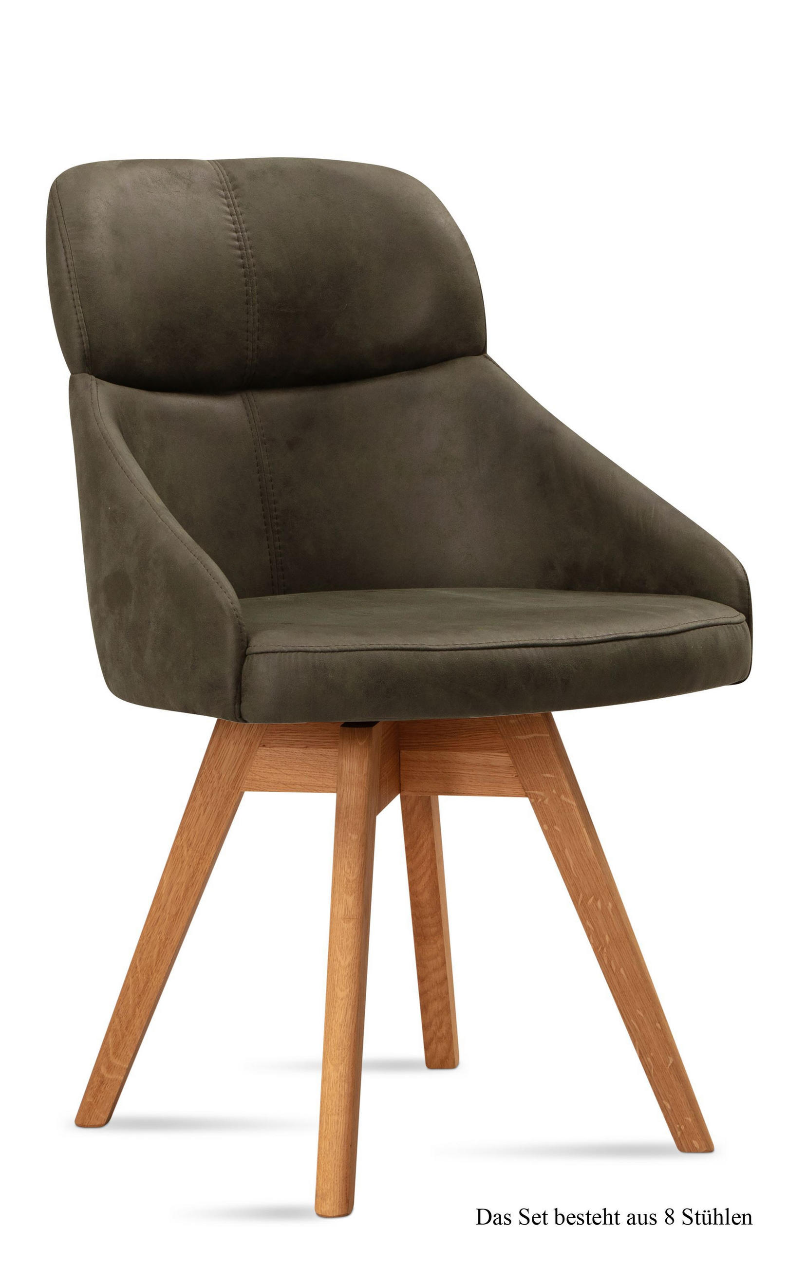 ESSZIMMERSTUHL drehbar (8er-Set) Drala 52x82x63 Eiche geölt/Khaki - Dunkelgrün/Eichefarben, Kunststoff (63/82/52cm) - 58aufmkessel