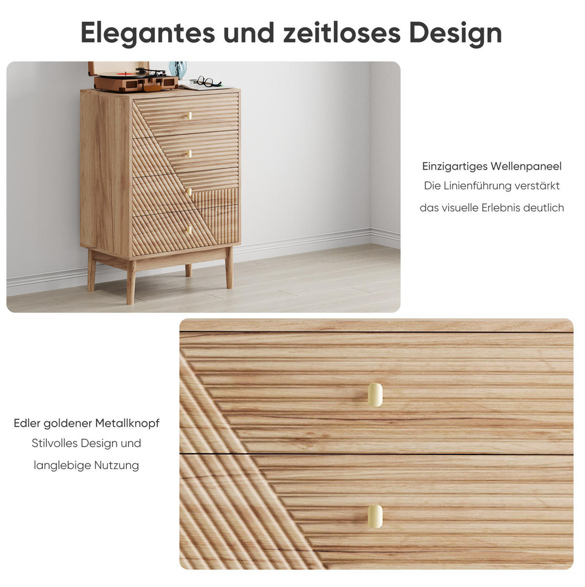 KOMMODE aus MDF und Holzspanplatte 60x40x90 cm eichefarben mit 4 Schubladen und Beinen - Nussbaumfarben, Holzwerkstoff (60/90/40cm) - Modfu