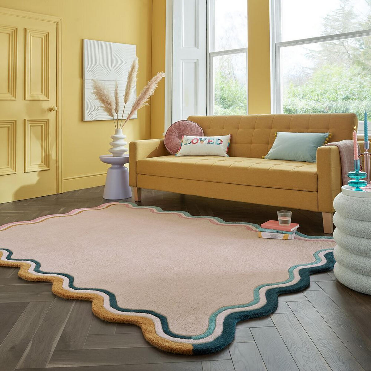 WOLLTEPPICH Wellenbordüre-Design, pastell handgetuftet WINCH, Multi 160x230 cm - Multicolor, Textil (160/230cm) - KADIMA DESIGN