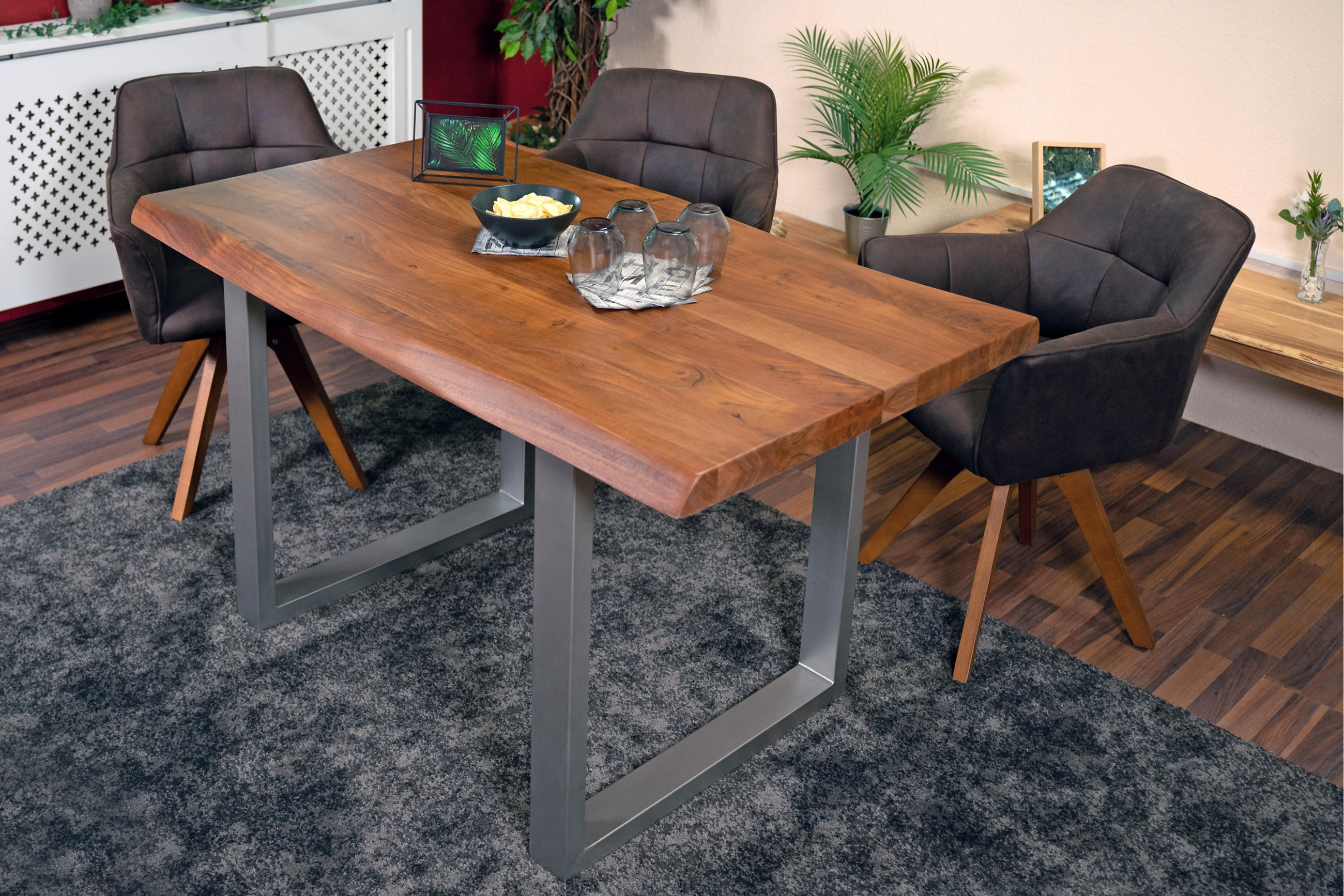 ESSTISCH CALI - Silberfarben/Braun, Holz/Metall (90/180/77cm) - SAM