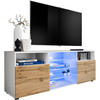 SIDEBOARD TV URBINO Weiß, Blau LED Beleuchtung - Eiche Wotan/Weiß, Glas/Holzwerkstoff (140/53/35cm) - Komodee